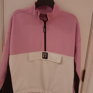 DKNY Pink & White Half-Zip Pullover